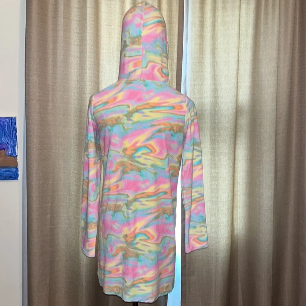 Lands End Tie Dye Hooded Pool Swim Cover Up Long Sleeve with Pocket Girls XL